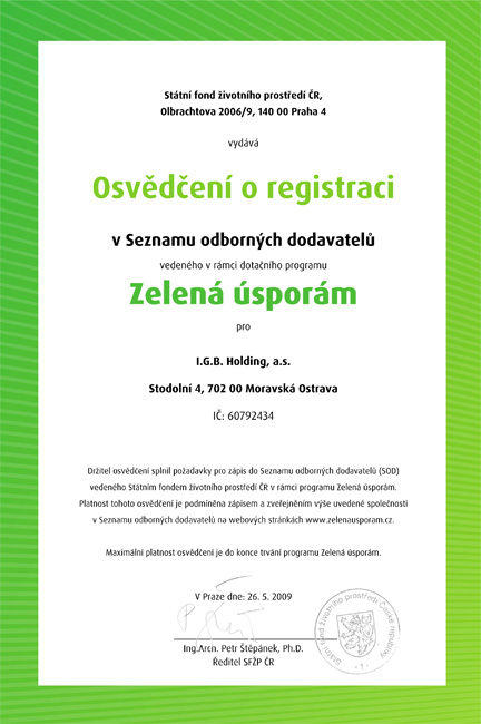 Registrace zelená úsporám