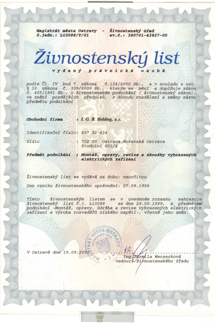 ŽL - montáž, opravy, revize a zkoušky vyhrazených elektrických zařízení